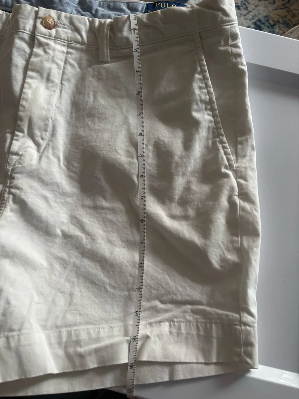Ralph Lauren White Cotton Twill Chino Shorts Flat Front Stretch Classic Fit 35